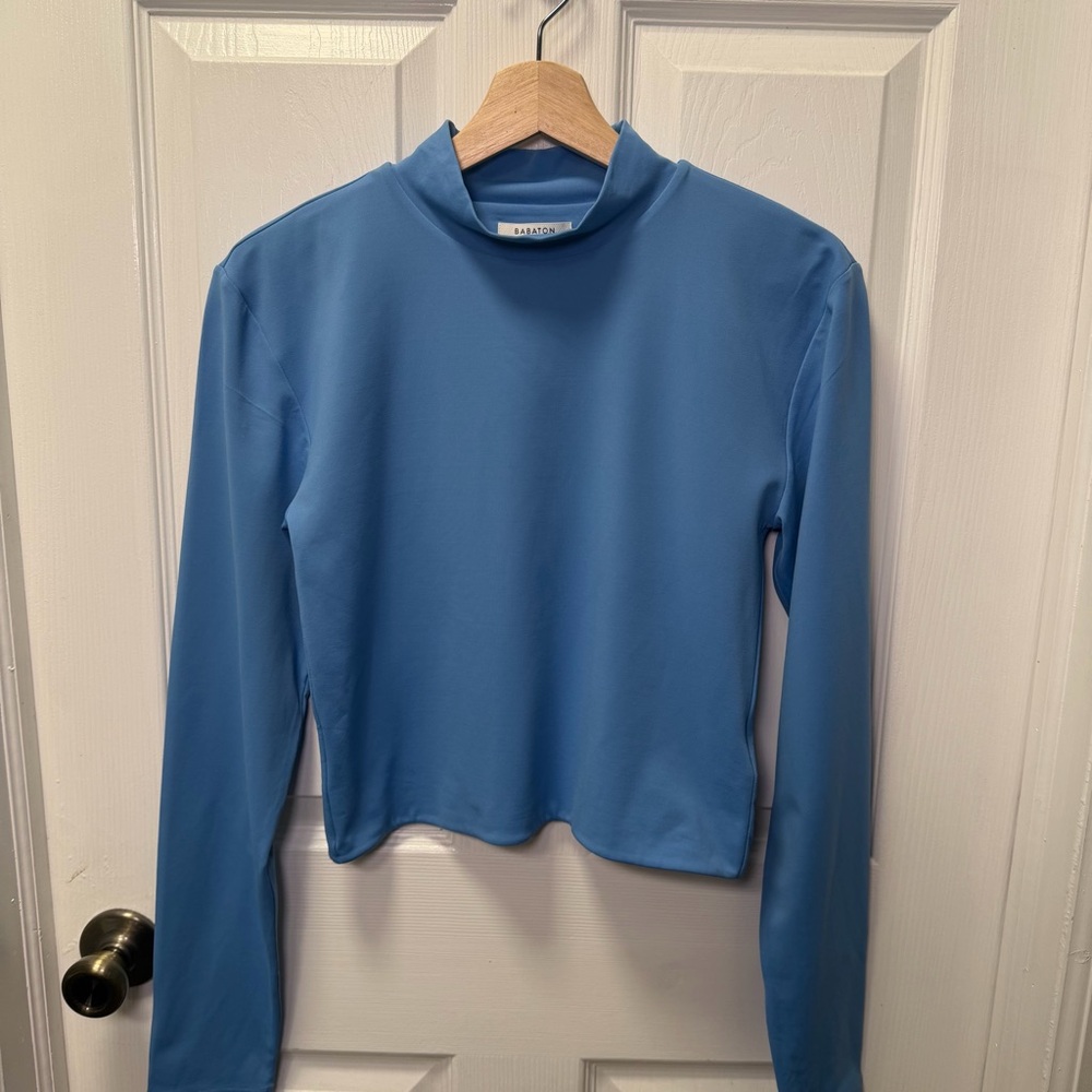 Aritzia Babaton Contour Mock Neck Long Sleeve, Large, Blue, Cropped Turtleneck - Picture 2 of 9